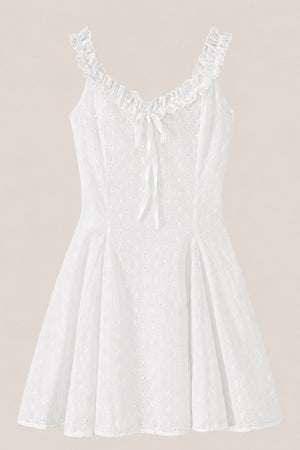 Vintage Scoop Neck A - Line Cotton Mini Dress in White - SHE IS ME Dresses