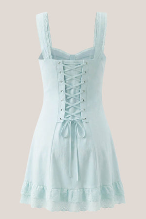 Vintage Sheath Spaghetti Strap Lace Cotton Mini Dress in Blue - SHE IS ME Dresses