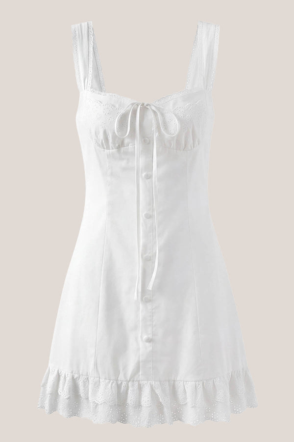 Vintage Sheath Spaghetti Strap Lace Cotton Mini Dress in White - SHE IS ME Dresses