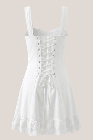 Vintage Sheath Spaghetti Strap Lace Cotton Mini Dress in White - SHE IS ME Dresses
