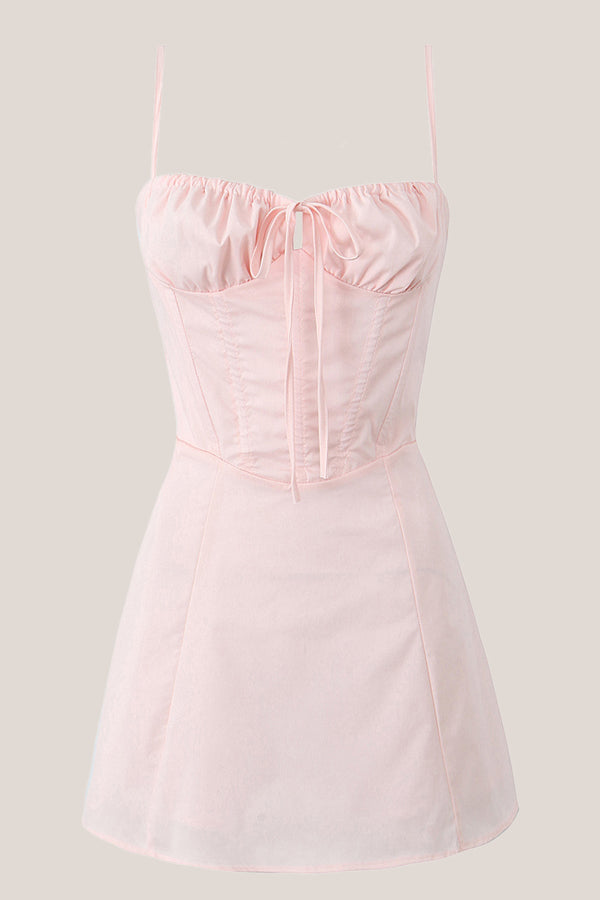 Vintage Square Neck A - Line Cotton Mini Dress in Pink - SHE IS ME Dresses