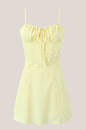 Warm A - Line Square Neck Cotton Mini Dress in Yellow - SHE IS ME Dresses