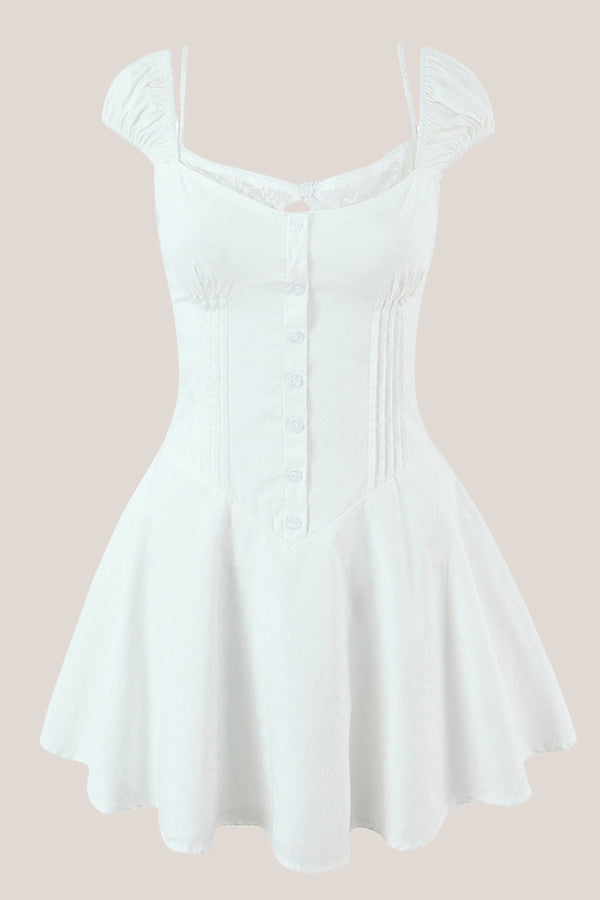 White Cap Sleeves A - Line Cotton Mini Dress - SHE IS ME Dresses