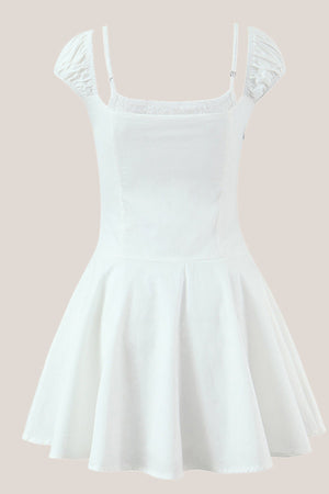 White Cap Sleeves A-Line Cotton Mini Dress – Dress by SHEISME | Available at SHEISME