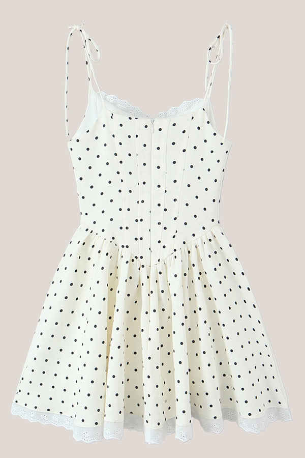 White Polka Dot Cotton A-Line Mini Dress