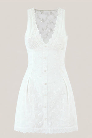 White V - Neck Floral Print A - Line Mini Dress - SHE IS ME Dresses