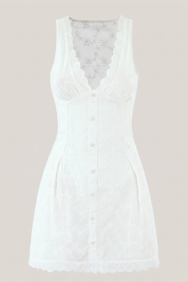 White V - Neck Floral Print A - Line Mini Dress - SHE IS ME Dresses