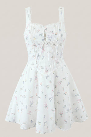 White Warm Rose Print Cotton Ruffled Mini Dress - SHE IS ME Dresses
